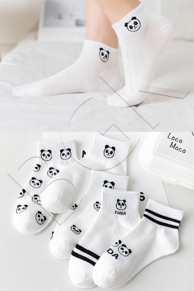 5 Pairs Panda Patterned Short Socks