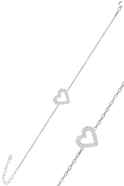 Silver Rhodium Zircon Stone Heart Bracelet. Sgtl11581Rodaj