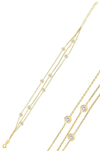 Silver Gold Gilded Zircon Row Stone Bracelet Sgtl10519Gold