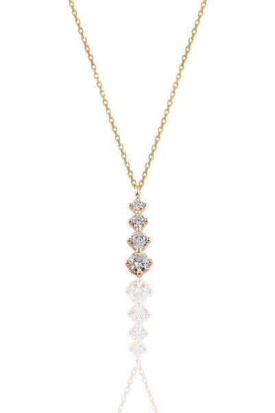 Silver Rose Zircon Stone Diamond Model Sparkling Necklace Sgtl10631Rose