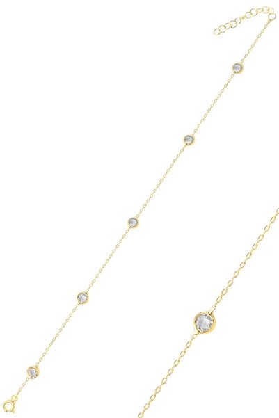 Silver Gold Gilded Zircon Single Row Stone Bracelet Sgtl12500Gold