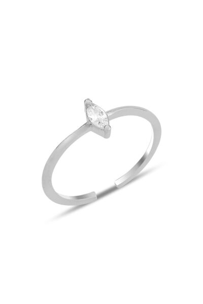 Silver Rhodium Shuttle Zircon Stone Adjustable Ring from the Bottom Sgtl12232Rodaj
