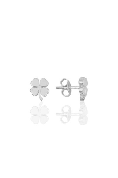 Silver Rodaj Three Dimensional Four Leaf Clover Earrings Sgtl11708Rodaj