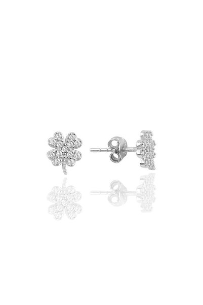 Silver Rhodium Zircon Stone Clover Earrings Sgtl10248Rodaj