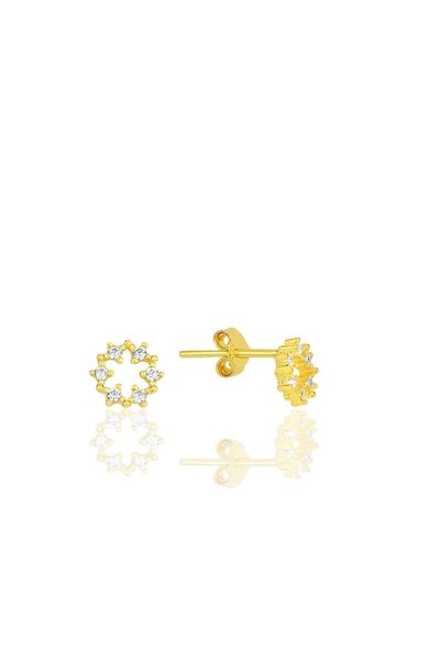 Silver Gold Gilded Zircon Stone Snowflake Earrings Sgtl12184Gold