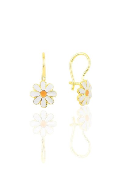 Silver Gold Gilded Enamel Daisy Children's Earring Sgtl10415Gold