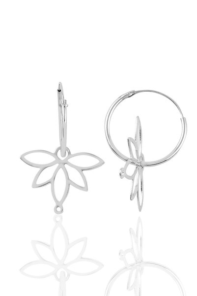 Silver Rhodium Symbol of Eternal Life Lotus Flower 18 mm Hoop Earrings Sgtl10866Rodaj