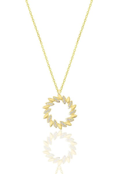 Silver Gold Gilded Zircon Stone Sun Necklace Sgtl11807Gold