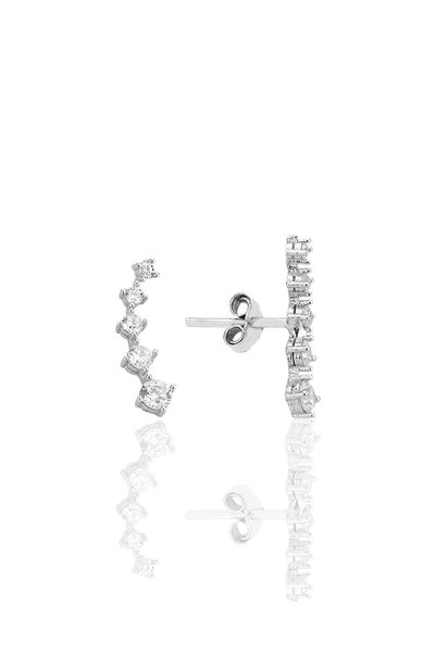 Silver Rhodium with Zircon Stone Five Stones Screw Earrings Sgtl12552Rodaj