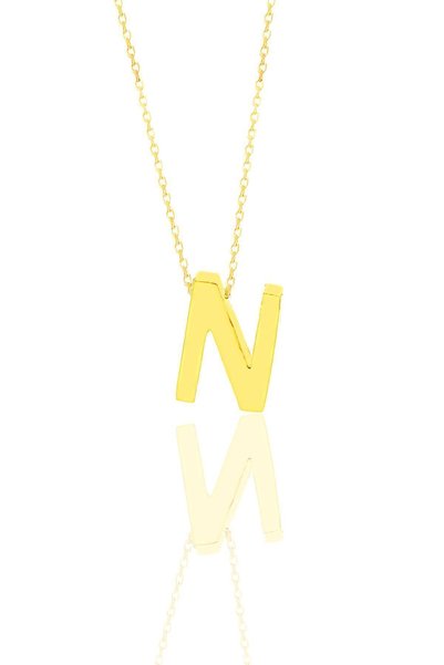 Silver Gold Gilded Three-Dimensional Minimal N Letter Necklace Sgtl11180N