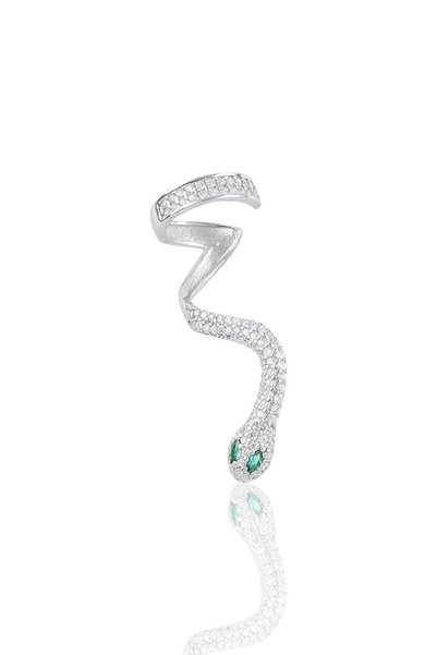 Silver Rhodium Root Emerald and Zircon Stone Cartilage Snake Earrings Sgtl10971Yesıl