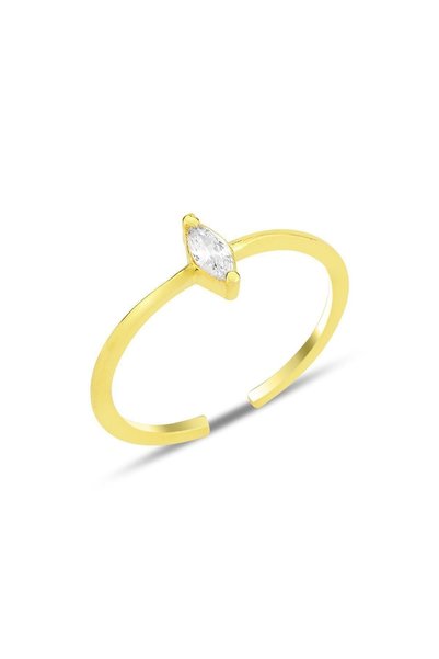 Silver Gold Gilded Shuttle Adjustable Ring with Zircon Stone Bottom Sgtl12232Gold
