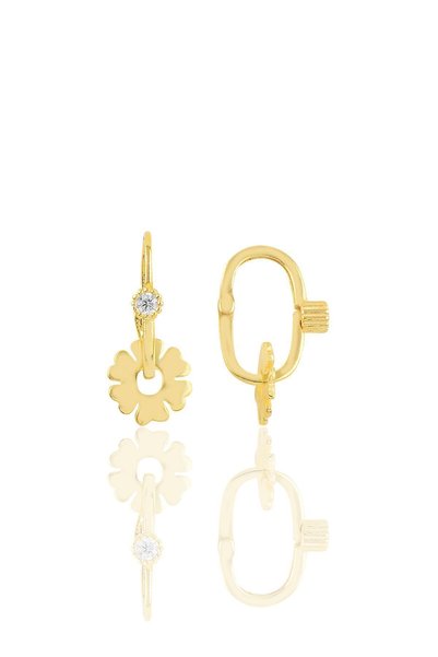 Silver Gold Gilded Single Stone Clover Immigrant Earrings Sgtl8801gold