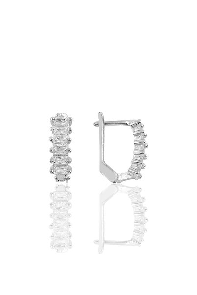 Silver Baguette Stone J Earring Model Earrings
