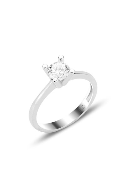 Silver White Gold Rhodium Zircon Stone Solitaire Ring
