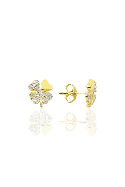 Silver Gold Gilded Zircon Stone Clover Model Earrings Sgtl10068Gold