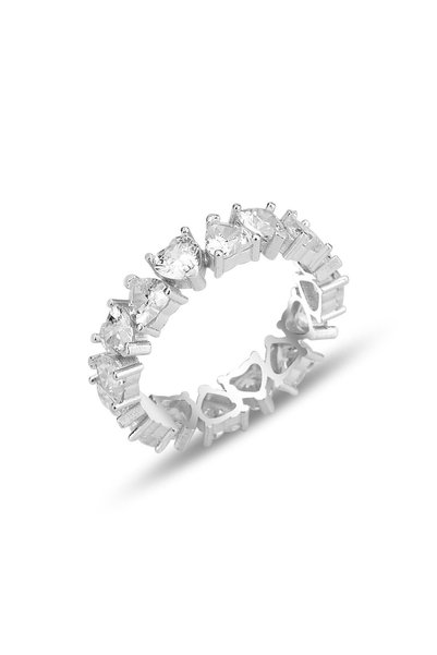 Silver Rhodium Zircon Stone Conjoined Hearts Tamtur Ring Sgtl12302Rodaj