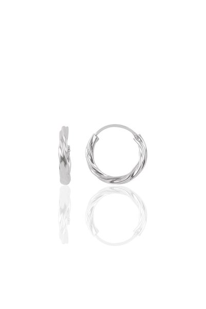 Silver 14 mm Twist Model Hoop Earrings Sgtl9646Rodaj