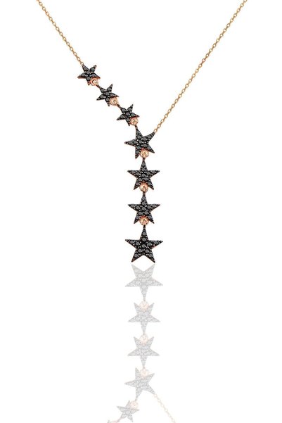 Women's 925 Sterling Silver Comet Onix Stone Necklace SGTL3512