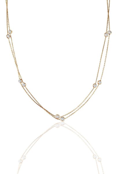 Silver Rose Zircon Row Stone Necklace Sgtl10506Rose
