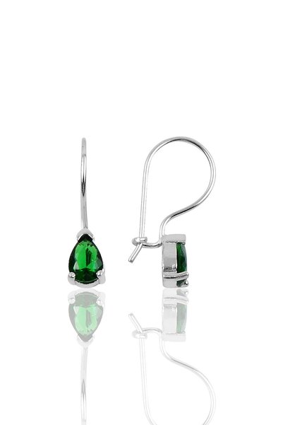 Silver Root Emerald Cubic Zirconia Drop Model Safety Earrings Sgtl10118Ysl