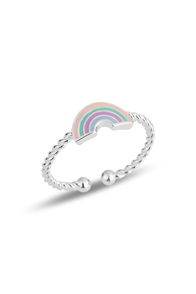 Silver Colored Enamel Rainbow Adjustable Children's Ring Sgtl11834Rodaj