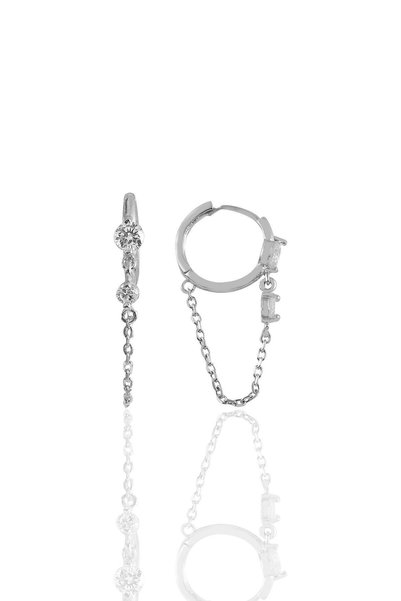 Silver White Gold Rhodium Zircon Cubic Zirconia Chain Hoop Earrings Sgtl11349Rodaj