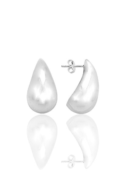 Silver Rhodium Bottega Small Italian Teardrop Drop Earrings Sgtl12416Rodaj