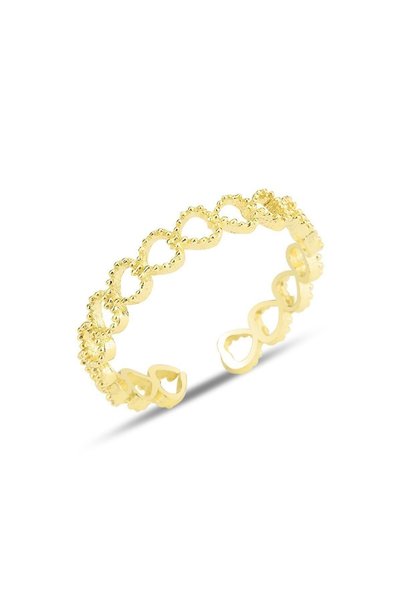 Silver Gold Gilded Bottom Adjustable Combined Hearts Ring Sgtl12240Gold