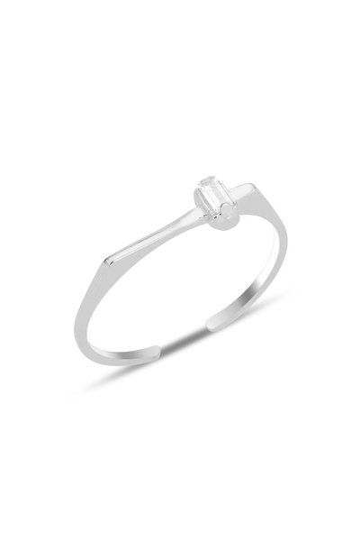 Silver Rhodium Zircon Baguette Single Stone Adjustable Ring from the Bottom Sgtl12237Rodaj