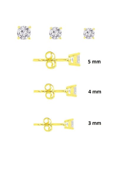 Silver Gold Gilded Diamond Mounted 3 Size Solitaire Combination Earrings