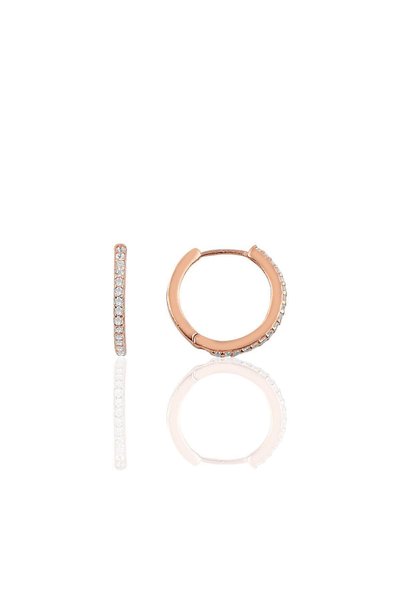 Silver 14 mm Rose Zircon Stone Tamtur Hoop Earrings Sgtl10140Rose