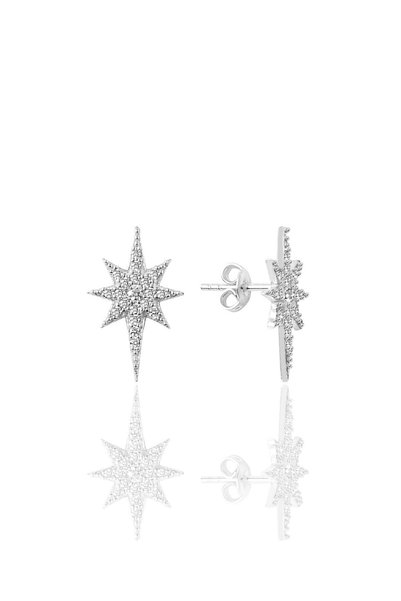 Silver Rhodium with Zirconia Stone (North) Polar Star Earrings Sgtl12521Rodaj