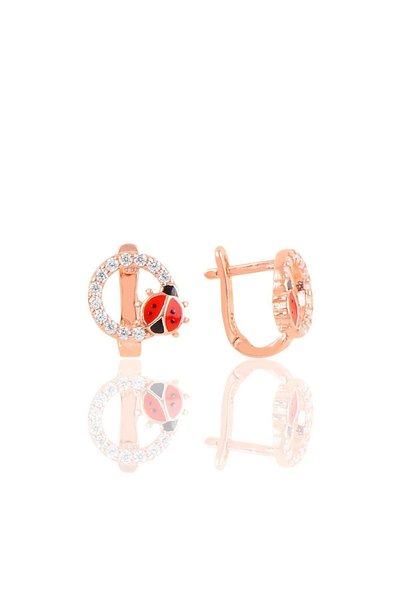 Silver Rose Enameled Zircon Stone Ladybug Children's Earring Sgtl10329Rose