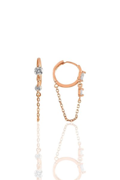 Silver Rose Zircon Stone Chain Hoop Earrings Sgtl11349Rose