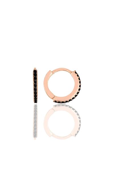 Silver Rose Black Stone 12 mm Hoop Earrings Sgtl11299Black