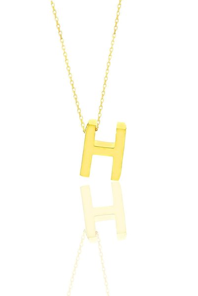 Silver Gold Gilded Three-Dimensional Minimal H Letter Necklace Sgtl11180H