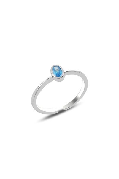 Silver Rhodium Aquamarine Stone Adjustable Ring Sgtl10162Akuamarın