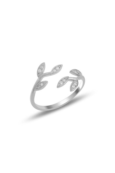 Silver Rhodium Zircon Stone Top Adjustable Leaf Ring Sgtl11692Rodaj