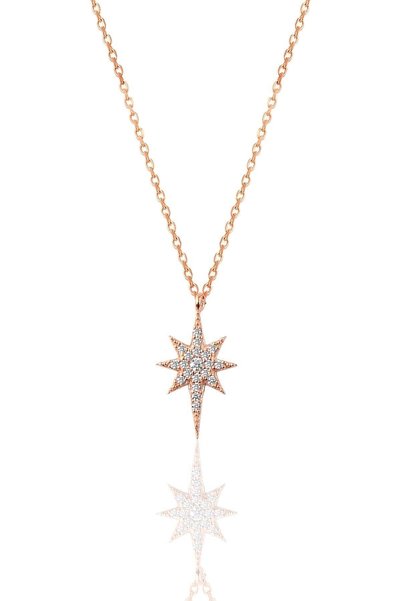 Silver Rose Zircon Stone Polar Star Necklace Sgtl11747Rose