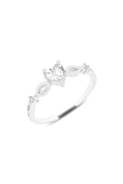 Silver Rhodium Zircon Stone Solitaire Heart Model Adjustable Ring Sgtl12154Rodaj