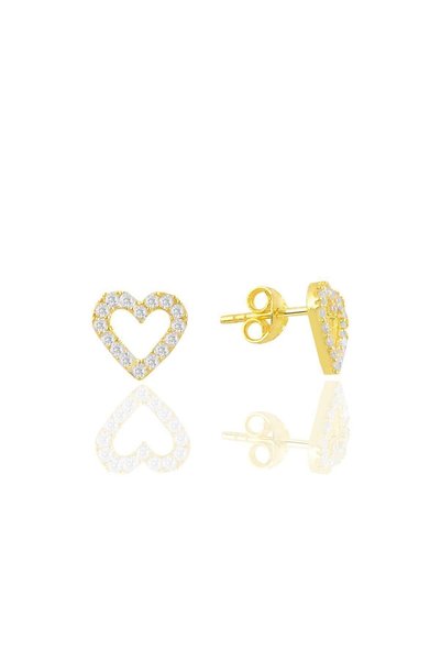 Silver Gold Gilded Zircon Stone Hollow Heart Earrings Sgtl11094Gold