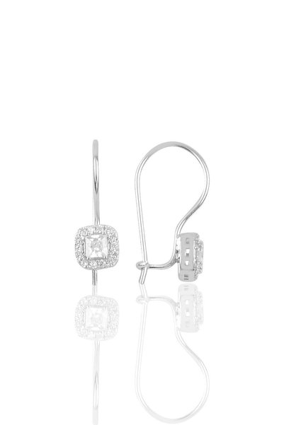 Silver Rhodium Zircon Cubic Zirconia Square Earrings Sgtl10286Rdj