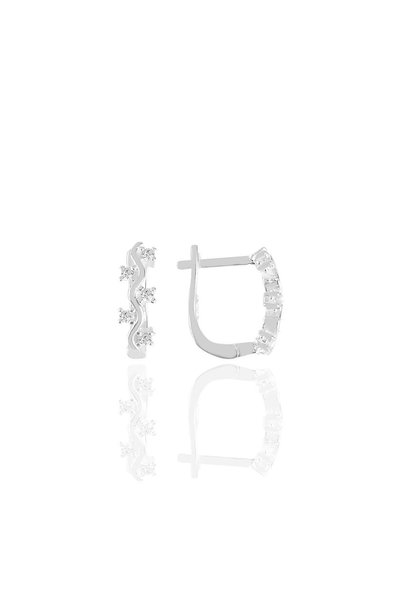 Silver Zircon Stone Wavy Clip J Earrings Sgtl11428Rodaj