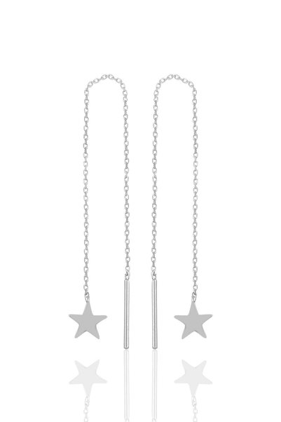 Silver Rhodium Star Silver Chain Earrings Sgtl10691Rodaj
