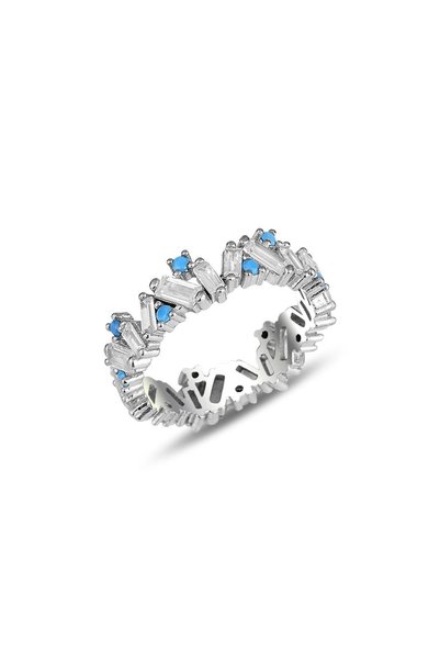 Silver Rhodium Special Design Turquoise and Baguette Stone Tamtur Ring Sgtl11607