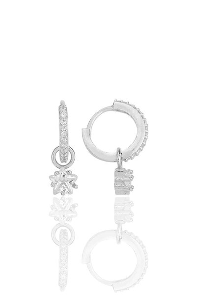 Silver rhodium star cut zirconia hoop earrings SGTL12251RODAJ