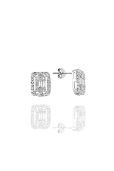 Silver Rhodium Silver Baguette Stone Earrings Sgtl10746Kupe