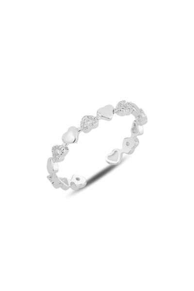 Silver Rhodium Zircon Cubic Zirconia Conjoined Hearts Adjustable Ring Sgtl12173Rodaj