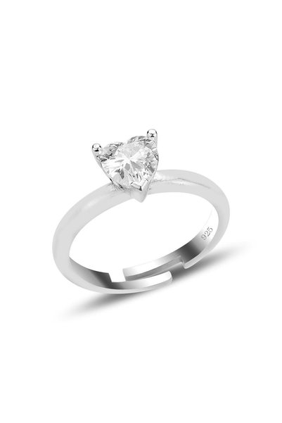 Silver Rhodium Plated Zircon Stone Brilliant Adjustment Heart Ring Sgtl12526White